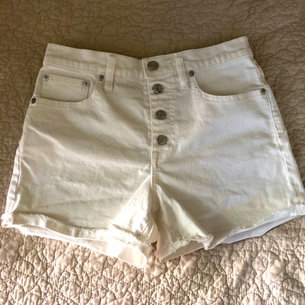 White Denim High Waisted Shorts